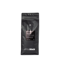 Black matte vintage black coffee bag with resealable top featuring beans from africa central america
